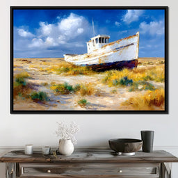 Weathered Coastal Boat Reverie - NicheCanvas
