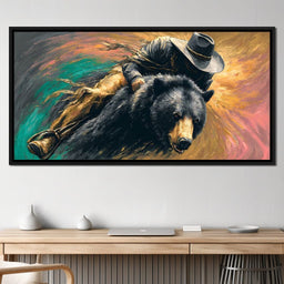Cowboy Charge On Midnight Bear - NicheCanvas