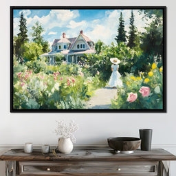 Sunlit Garden By Victorian House - NicheCanvas