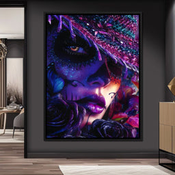 Neon Sugar Skull Rose Beauty - NicheCanvas