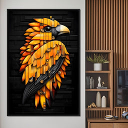 Golden Parrot Geometric Symphony - NicheCanvas
