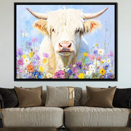 Highland Cattle Wildflowers - NicheCanvas