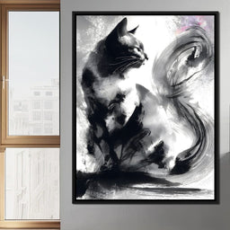 Sumi Ink Cat Reflecting Shadow - NicheCanvas