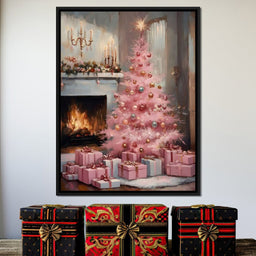 Pink Christmas Hearth Glow - NicheCanvas