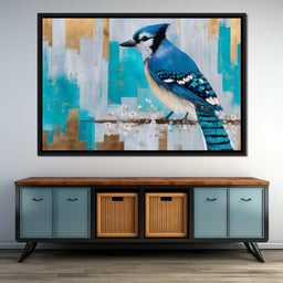 Blue Jay on Golden Birch - NicheCanvas