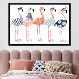 Four Stylish Flamingos on Summer Vacation - NicheCanvas