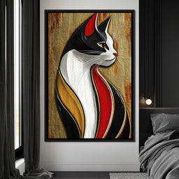 Feline Elegance on Textured Gold - NicheCanvas