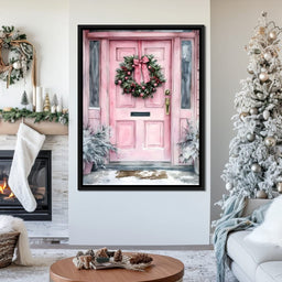 Winter Welcome Pink Door - NicheCanvas