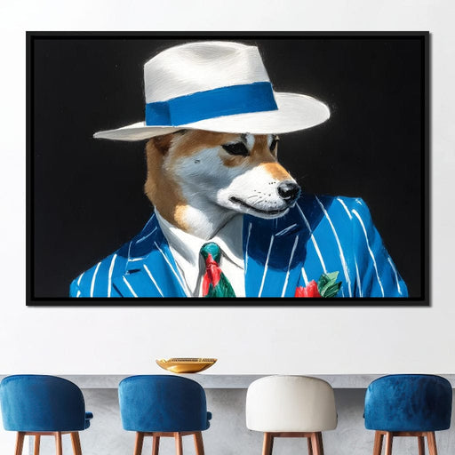 Dapper Canine in Blue Stripes Canvas Print
