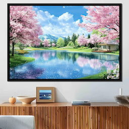 Cherry Blossom Lakeside Harmony - NicheCanvas
