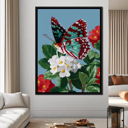 Turquoise Wing On Summer Blossoms - NicheCanvas