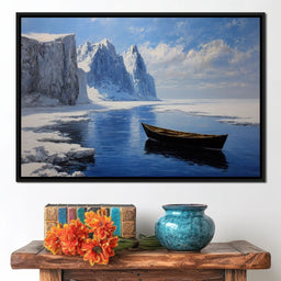 Silent Boat on Frozen Fjord - NicheCanvas