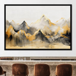 Golden Alpine Mist Watercolor Peaks - NicheCanvas