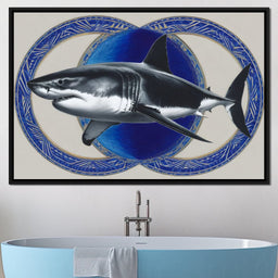 Great White Shark Emblem Blue - NicheCanvas