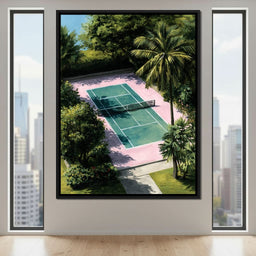 Palm Court Tennis Retreat Scene - NicheCanvas