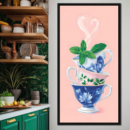 Floral Teacup Tower Heartbeat - NicheCanvas