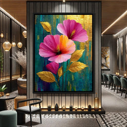 Teal Garden Golden Petals Flourish - NicheCanvas