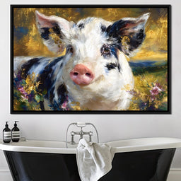 Golden Meadow Piglet Portrait - NicheCanvas