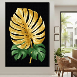 Golden Monstera Leaf Elegance - NicheCanvas