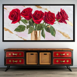 Ruby Roses Gold Leaf Bouquet - NicheCanvas