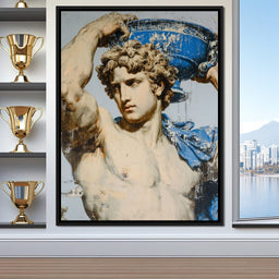 Marble Statue With Blue Urn - NicheCanvas