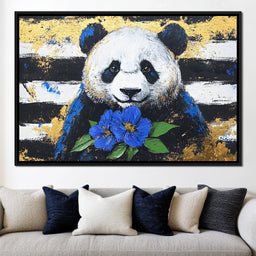 Golden Panda with Indigo Blooms - Alicia Smith - NicheCanvas