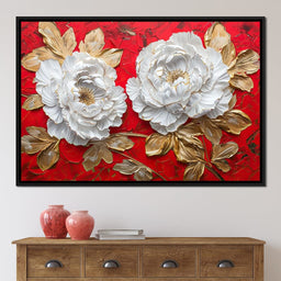 Golden Petals on Ruby Waves - NicheCanvas