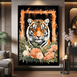 Majestic Tiger Floral Portrait - NicheCanvas