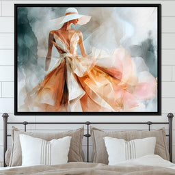 Sun Hat Lady in Peach Gown - NicheCanvas