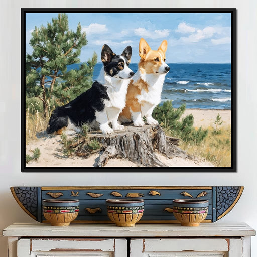 Coastal Corgi Pair Lookout Canvas Print