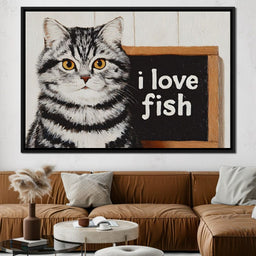 Tabby Cat Loves Fish - NicheCanvas