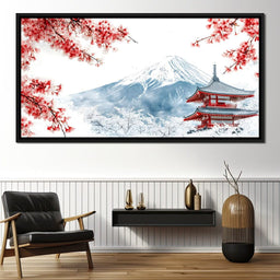 Cherry Blossoms and Snowbound Peaks - NicheCanvas