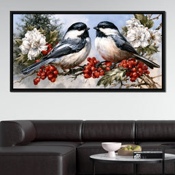 Two Chickadees Upon The Holly Branch - NicheCanvas