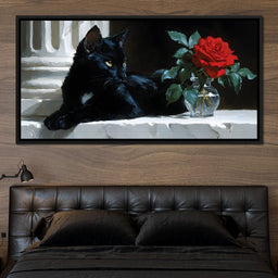 Black Cat and Red Rose - NicheCanvas