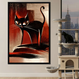 Mid Century Black Cat Stare - NicheCanvas