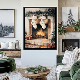 Christmas Gift Socks by the Fireplace - NicheCanvas