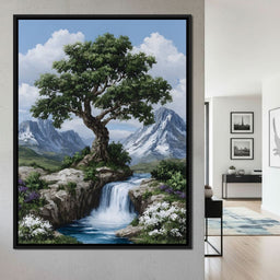 Majestic Tree Mountain Falls - NicheCanvas