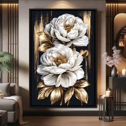 Gilded Petals Resting Upon Midnight - NicheCanvas