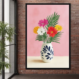 Pink Vase Garden Bouquet - NicheCanvas