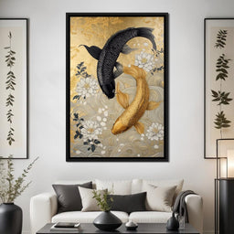 Koi Harmony with White Blossoms - NicheCanvas