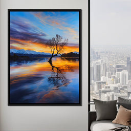Lone Willow Sunset Reflection - NicheCanvas