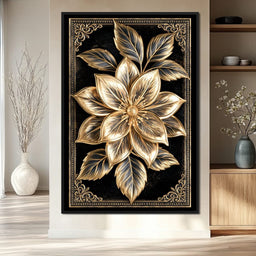 Gilded Petals on Obsidian Fields - NicheCanvas