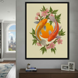 Koi Duet With Sakura Circle - NicheCanvas