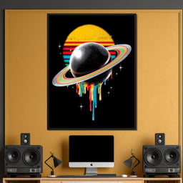 Retro Galactic Rainbow Saturn - NicheCanvas