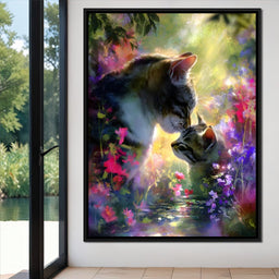 Gentle Cats Nuzzle Floral Dream - NicheCanvas