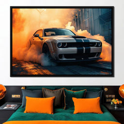Silver Hellcat Burnout - Rider Art - NicheCanvas
