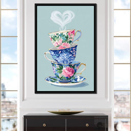 Vintage Floral Teacup Stack Delight - NicheCanvas