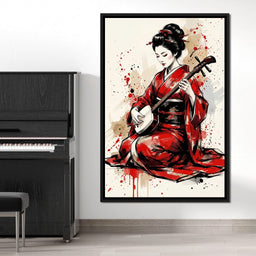 Japanese Woman with Shamisen - NicheCanvas