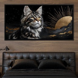 Golden Feline Under Starlight - NicheCanvas