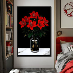 Scarlet Blooms in Glass Vase - NicheCanvas